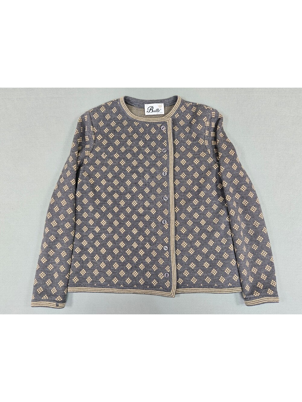 Vintage 60s Butte Knit Charcoal Gold Cardigan Jacket M